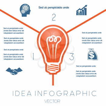 Light bulb infographics template on three positions possible to use for workflow, banner, diagram, web design, timeline, area chart