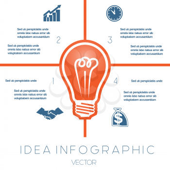 Light bulb infographics template on four positions possible to use for workflow, banner, diagram, web design, timeline, area chart