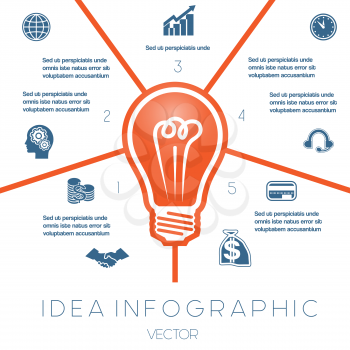 Light bulb infographics template on five positions possible to use for workflow, banner, diagram, web design, timeline, area chart