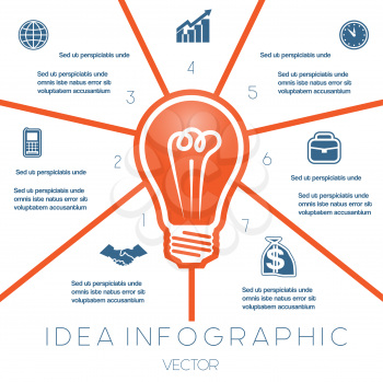 Light bulb infographics template on seven positions possible to use for workflow, banner, diagram, web design, timeline, area chart