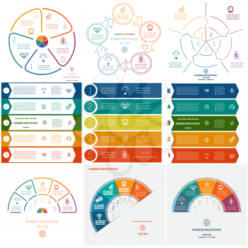 Set templates Infographics for business conceptual cyclic processes on five positions