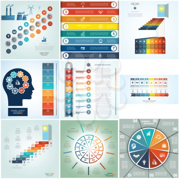 Modern business infographic 9 templates Vector illustration eight and nine position for text area ,to use for workflow, diagram, number options, web design