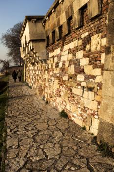 Stone path and brick wall in the park of Kalemegdan in Belgrade Serbia