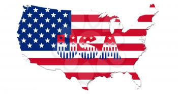 United States of America Map With American Flag Isolated On White Background 3D illustration