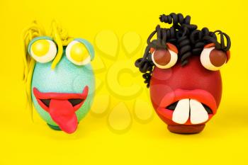Easter Eggs Cartoonish Characters With Plasticine Eyes, Mouth and Hair Having an Expressive Faces