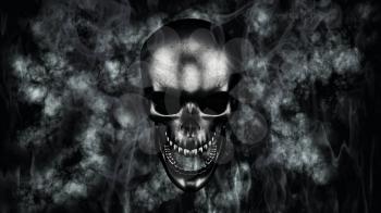 Happy Halloween. Human Skull With Smoke And Fire 3D Rendering