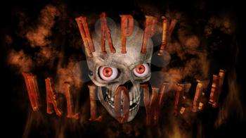 Human Skull With Eyes And Scary, Evil Look Halloween Concept 3D Rendering 