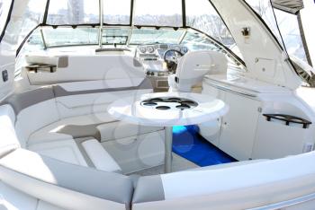 Luxury yacht interior with table
