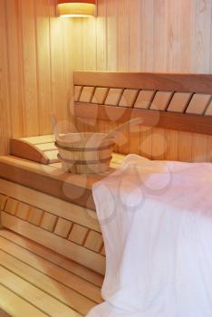 Spa sauna wooden cabin interior