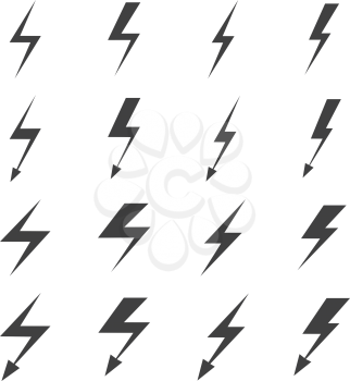Lightning vector signs. Lightning bolt icons, thunder bolt symbols or flash pictograms
