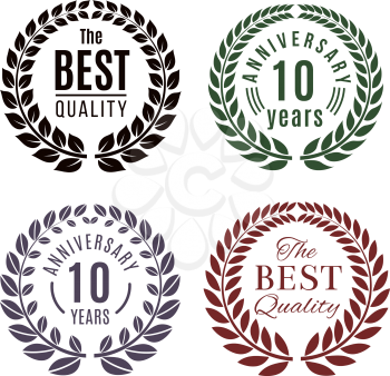 Anniversary and premium quality laurel wreath vector set. Laurel badge anniversary, insignia laurel wreath, premium laurel wreath illustration