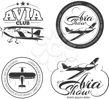 Aviation and airplane vector logo set. Avia club badges,  avia show emblems and avia travel labels vector