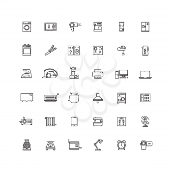 Household appliances line vector icons. Appliance equipment home, kitchen appliance, electronic appliance device illustration