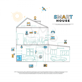 Smart house technology system vector concept. House with innovation technology, control technology home, smart technology system illustration