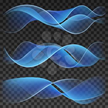 Abstract blue transparent waves. Wavy flow smooth vector background design elements