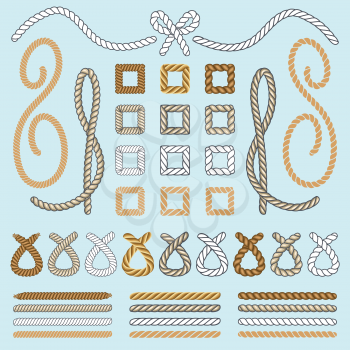 Rope brushes vector set. Seamless rope brush collection
