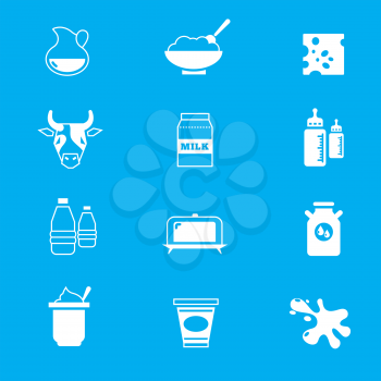 Milk, dairy products vector icons set. Dairy food and product farm, healthy dairy nutrition illustration