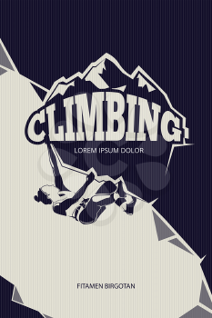 Climbing, trekking, hiking, mountaineering vector background. Mountain climbing sport and adventure outdoor climbing illustration