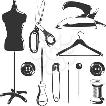 Vector elements for tailor labels. Scissor vintage badge for tailoring and emblem fashion element tailor illustration