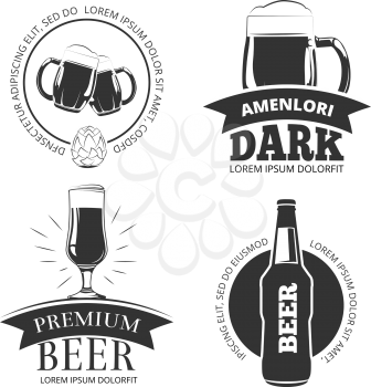 Retro beer goods vector emblems, labels, badges, logos set. Label beer and logo set premium beer illustration