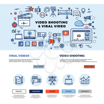 Viral video marketing, movie film-making, professional TV production vector web site design. Video technology making and promotion. Concept internet video multimedia business illustration