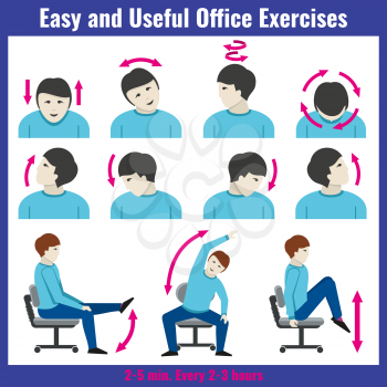 Office syndrome health care concept vector infographic.  Syndrome pain office and infographic people exercises for office work illustration
