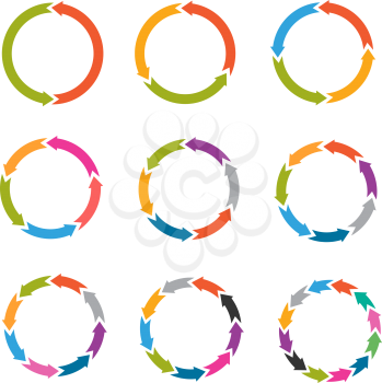 Circle arrows with options, parts, steps, processes vector set for business infographic templates