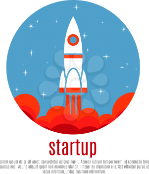 Space travel vector background with rocket, startup new business project concept. Business startup and launch rocket, new project innovation startup illustration