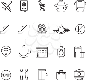 Airport thin line vector icons. Signs for airport wifi and coffee. Service airport for passenger illustration