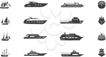Ship and boat vector icon. Set of ship for travel, illustration boat and ship for transportation on water