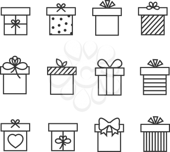 Gift boxes thin line vector icons. Box for gift and present gift box in linear style