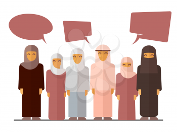 Flat arabic women social concept banner. Communication female group, vector illustration