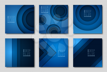 Advertisement newsletter design templates. Vector blue backdrops with simple geometric shapes. Brochure composition surface layer illustration