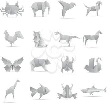 Asian creative origami animals vector collection. Animal geometric toy papers illustration