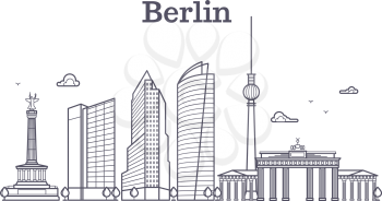 Germany berlin line vector landscape, city panoramic houses. Panorama berlin city, illustration of downtown outline berlin