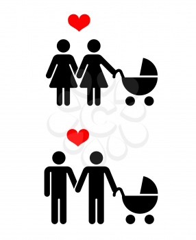 Vector gay family with children icons over white. Family with baby. Vector illustration