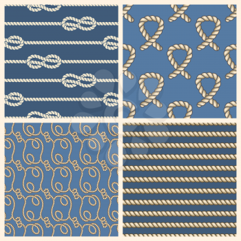 Marine ropes vector seamless patterns set. Nautical backgrounds with ropes illustration