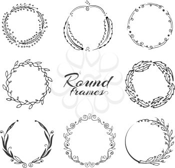 Branch with leaves, laurel wreath, floral circle frames for decoration. hand drawn vector collection. Frame of floral wreath, collection of laurel wreath with leaf illustration