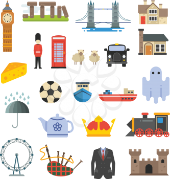 England, british, uk vector landmarks set. British tower and big ben, set of elements of british culture illustration