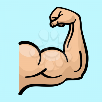 Muscle arms, strong bicep vector icon. Power bicep man, human strength bicep for fitness gym emblem illustration