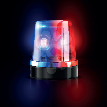 Emergency flashing police siren vector illustration. Police signal flasher isolated on black background
