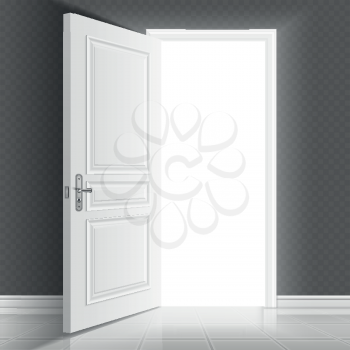 Open white entrance door. Business success vector concept background. Business chance and hope in open door illustration