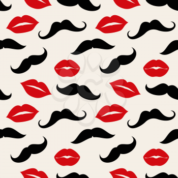 Lips and mustaches vector seamless pattern. Abstract design background illustration