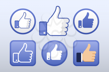 Thumb up, like icons vector set, social network. Button for social media illustration
