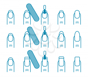 Manicure process vector icons set. Different nail styles. Care to nail illustration