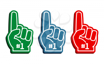 Colorful foam fingers vector set. Number one and best illustration