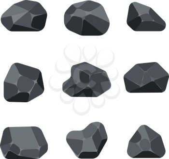 Polygonal stones rock graphite coal elements for computer and app games. Structure angular quartz mineral, vector illustration