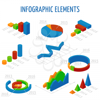 Isometric 3d vector charts set for infographics. Business graph and chart for report, illustration pie chart for presentation data illustration