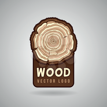 Annual tree growth rings, trunk cross section in vector logo template. Tree in a cut, illustration rings of tree