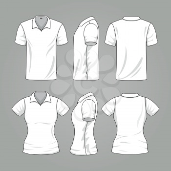 Blank white mens and womens t-shirt outline vector. Template of t-shirt for woman and man, illustration sport mockup t-shirt
